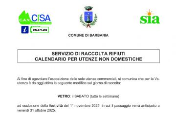 Servizio di raccolta rifiuti vetro - Calendario utenze non domestiche